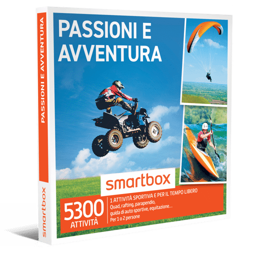 Smartbox Cofanetto Passioni E Avventura - 1 attività sportiva e per il tempo libero
Quad, rafting, parapendio,
guida di auto sportive, equitazione…
Per 1 o 2 persone