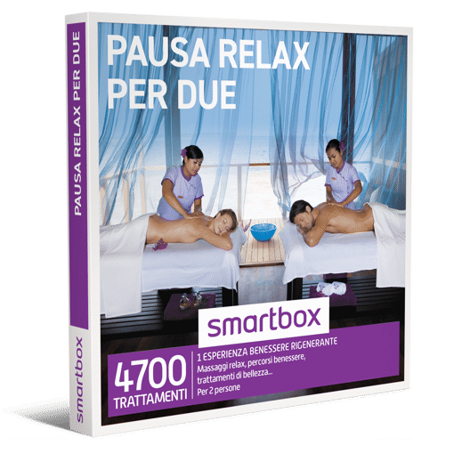 Smartbox Cofanetto Pausa Relax Per Due - 1 esperienza benessere rigenerante
Massaggi relax, percorsi benessere
o trattamenti di bellezza...
Per 2 persone