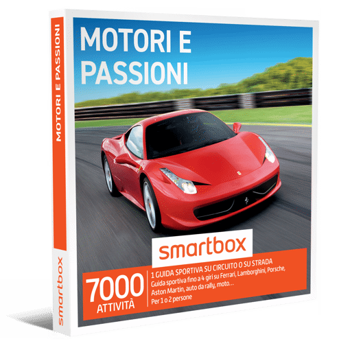 Smartbox Cofanetto Motori E Passioni - 1 guida sportiva su circuito o su strada
Guida sportiva fino a 4 giri su Ferrari, Lamborghini, Porsche,Aston Martin, auto da rally, moto…
Per 1 o 2 persone