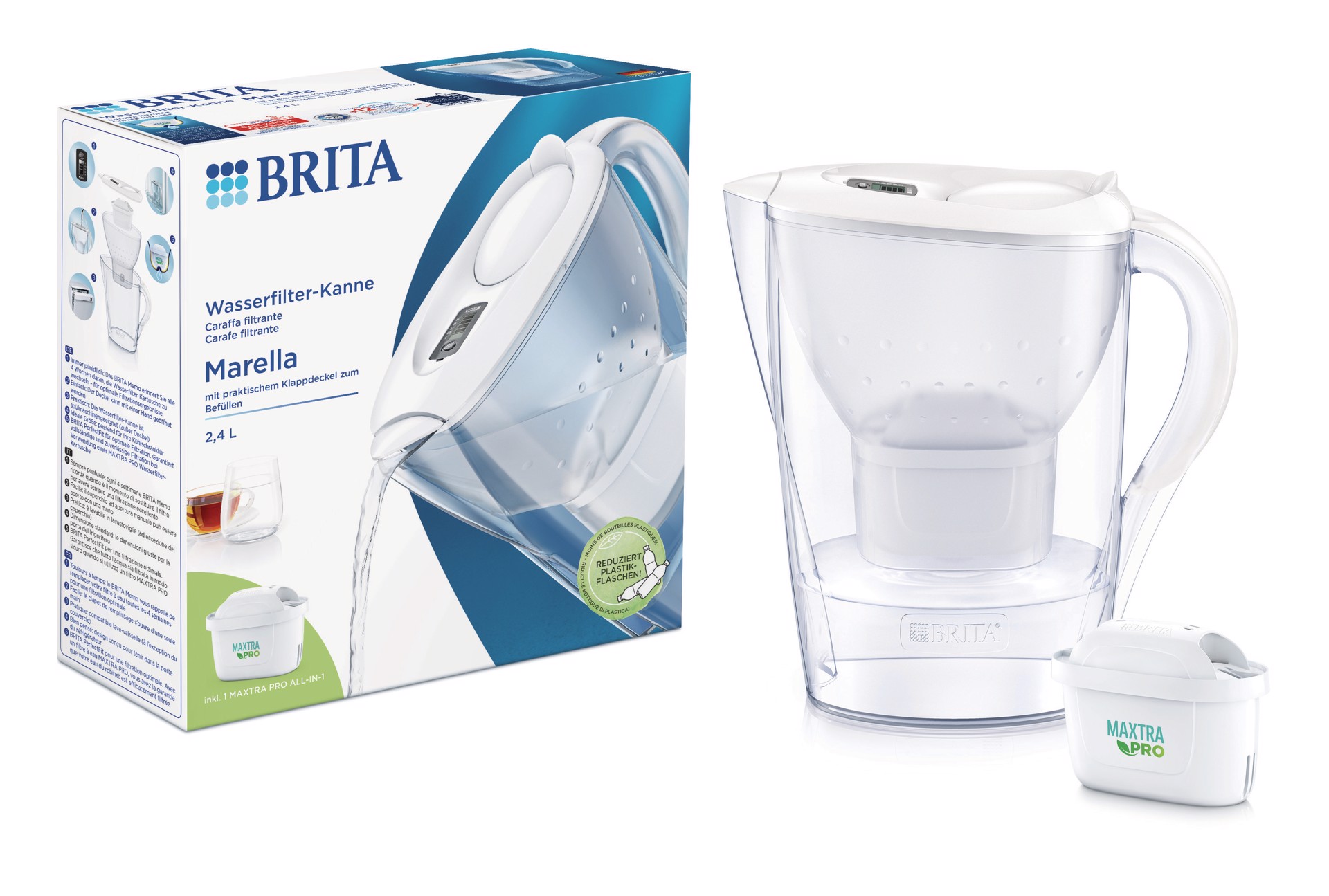 BRITA Marella Caraffa filtrante 2,4 L Trasparente, Bianco, Caraffe  filtranti in Offerta su Stay On