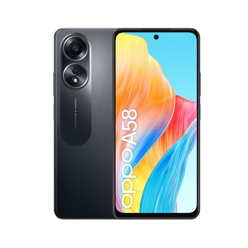 OPPO A58 4G Smartphone, AI Doppia fotocamera 50+2MP, Selfie 8MP, Display 6.72” 60HZ LCD FHD+, 5000mAh, RAM 6 (Esp 2GB/4GB/6GB)+ROM 128GB (esp2TB), IP54, [Versione Italia], Glowing Black