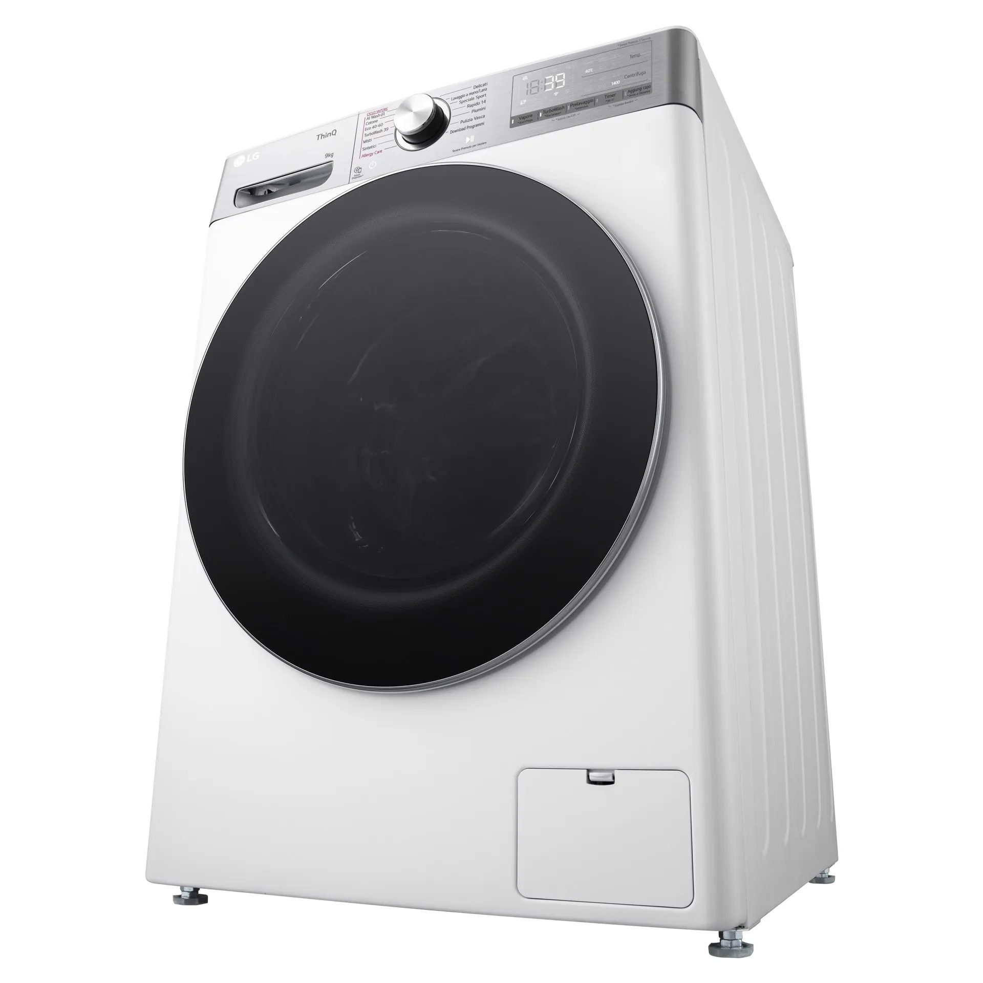 Lavatrice LG F2WR5S09A0W Serie 500 Slim - 9kg, 1200rpm, Vapore, AI Direct Drive, Bianco