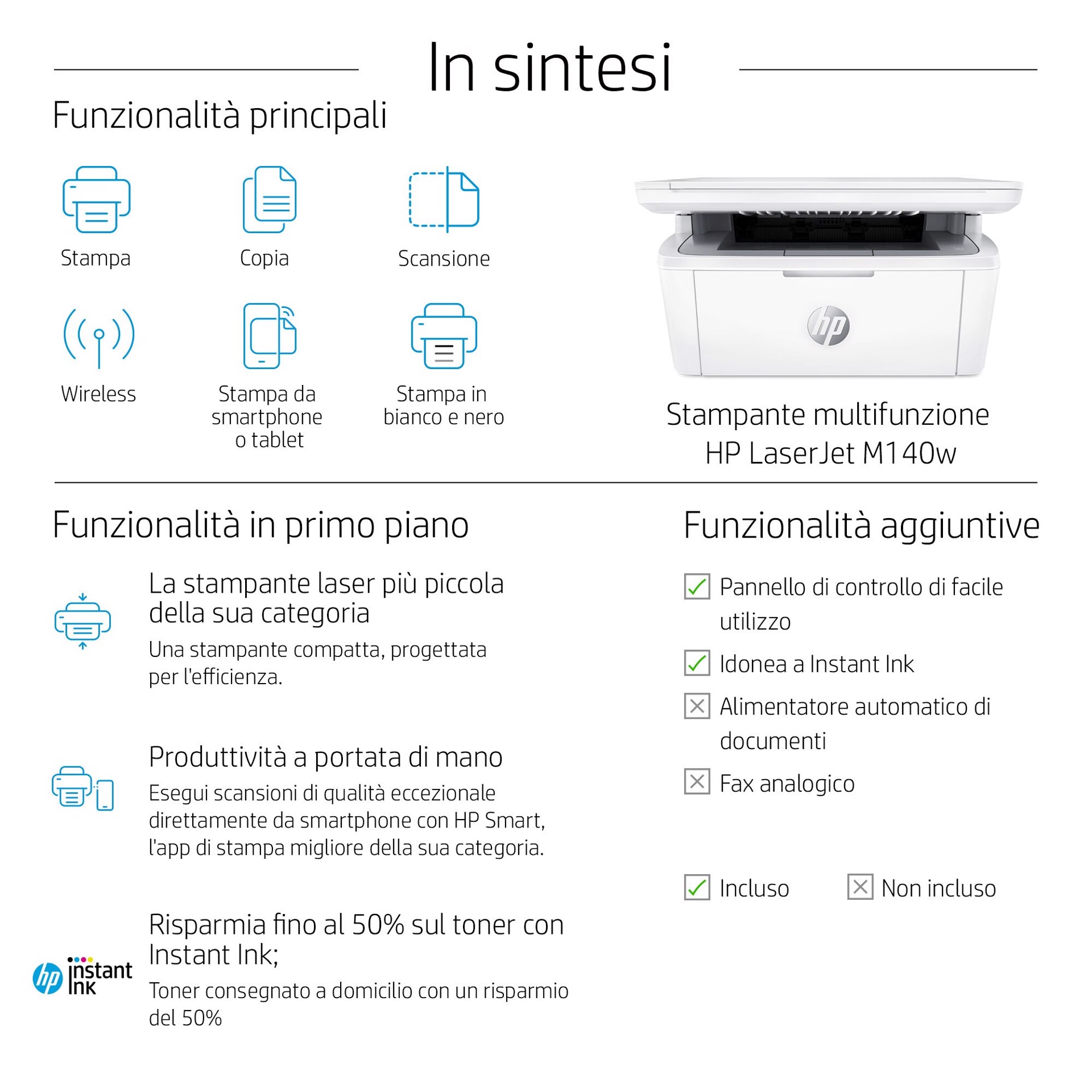 HP LaserJet Stampante multifunzione M140w, Bianco e nero, Stampante per  Piccoli uffici, Stampa, copia, scansione, Scansione verso e-mail; scansione  verso PDF; dimensioni compatte, Stampanti Laser in Offerta su Stay On