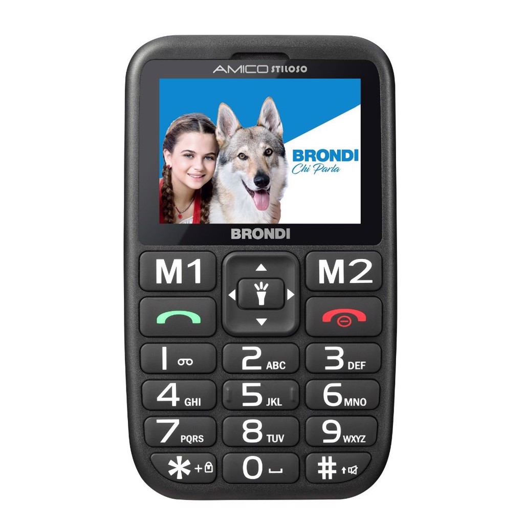 Brondi Telefono Amico Unico - Cellulare GSM Per Anziani, Tasti Grandi, Tasto SOS E Base Di Ricarica