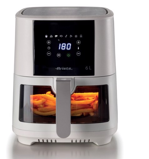 Ariete 4626 Airy Fryer 6L, Friggitrice ad aria, 1300 W, Capacità 6L, Capacità di cottura 2,5kg, 8 programmi preimpostati, Temperatura fino a 200°, Cestello trasparente per controllo cottura