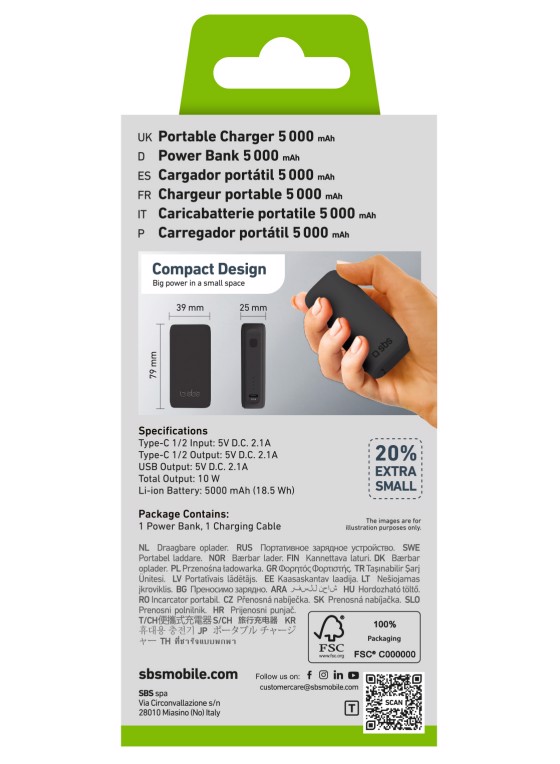 Batteria portatile Power Bank sottile da 5000 mAh