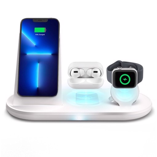 SBS TEWIRDESKQIMFI3IN1 Caricabatterie per dispositivi mobili Cuffie, Smartphone, Orologio intelligente Bianco dC Carica wireless Ricarica rapida Interno
