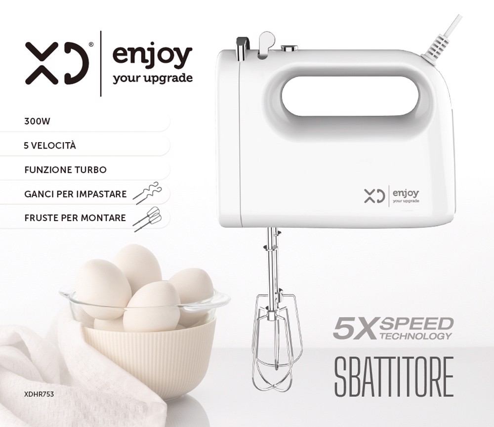 XD Enjoy XDHR753 sbattitore Sbattitore manuale 300 W Grigio, Bianco, Frullatori in Offerta su Stay On