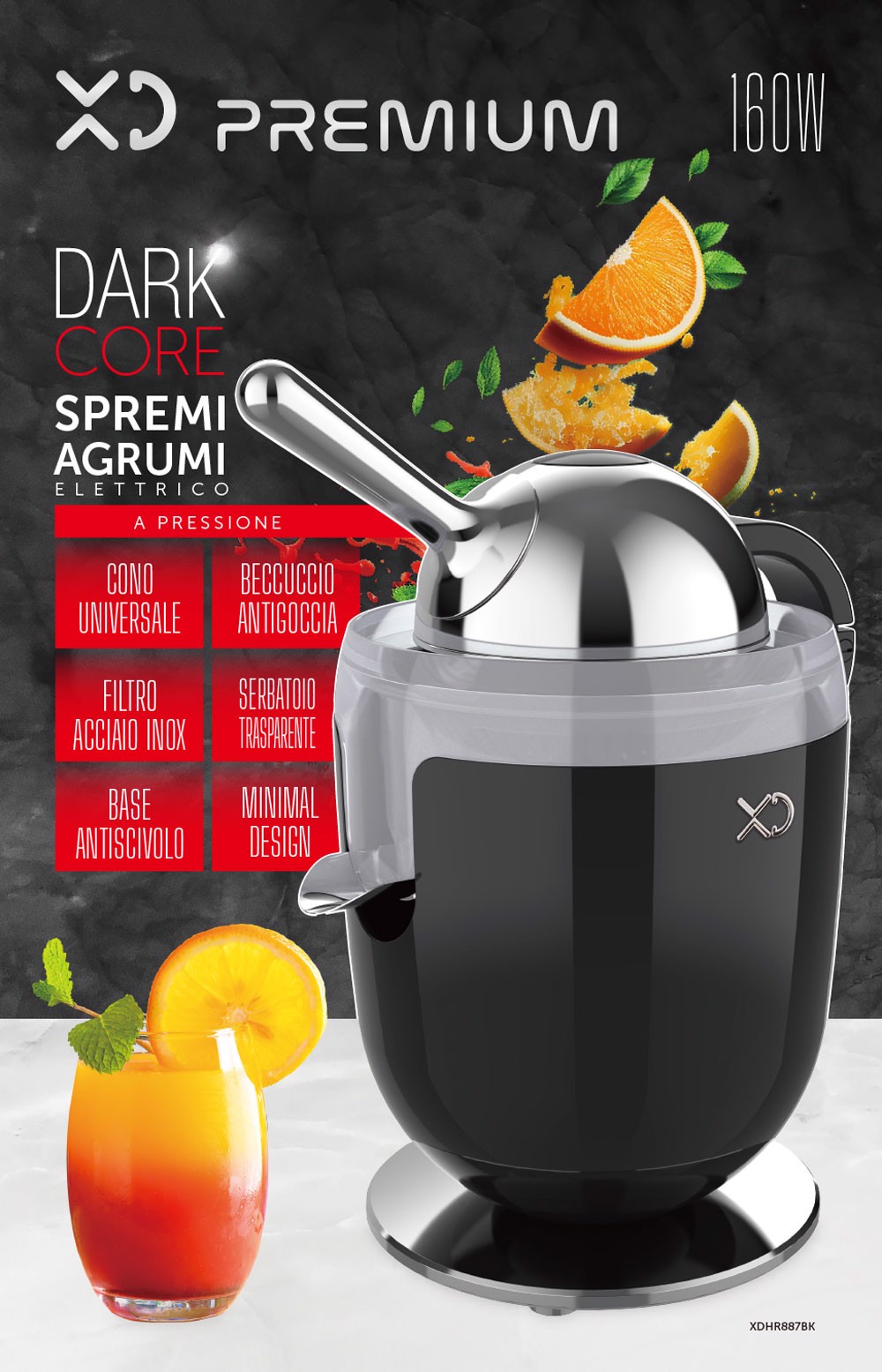 XD Enjoy XDHR887BK spremiagrumi elettrico 160 W Nero, Stainless steel, Centrifughe e estrattori in Offerta su Stay On