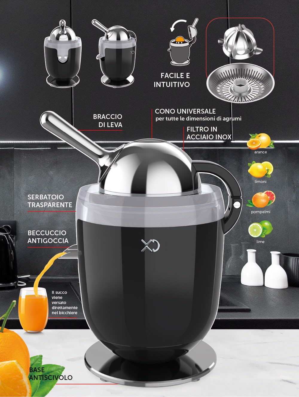 XD Enjoy XDHR887BK spremiagrumi elettrico 160 W Nero, Stainless steel, Centrifughe e estrattori in Offerta su Stay On