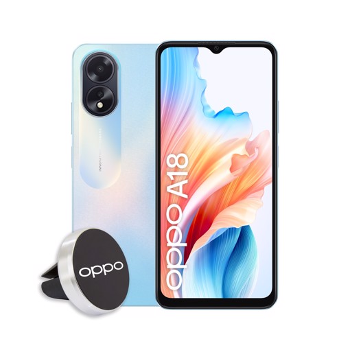 OPPO A18 4G Smartphone, AI Doppia fotocamera 8+2MP, Selfie 5MP, Display 6.56” 90HZ LCD HD+, 5000mAh, RAM 4 (Esp 1GB/2GB/4GB)+ROM 128GB (esp1TB), IP54, [Versione Italia], Glowing Blue