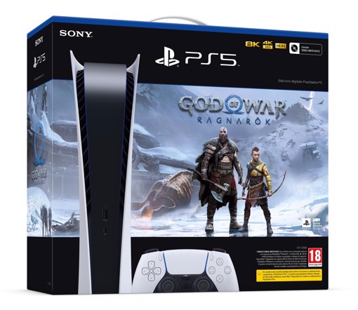 Sony PlayStation 5 Digital C Chassis + God of War Ragnarök 825 GB Wi-Fi Nero, Bianco