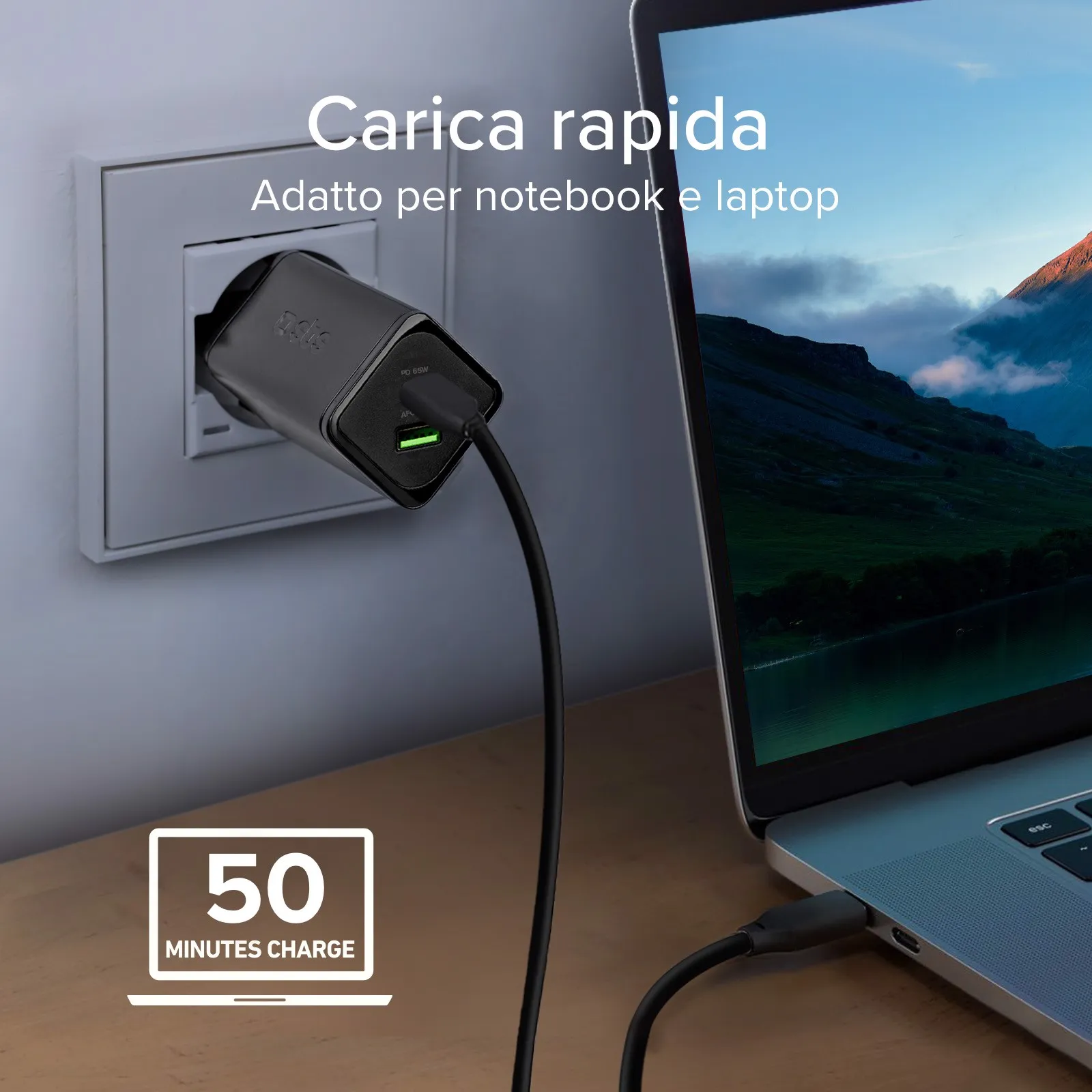 Caricabatterie 65W Con 2 Porte USB PD, Adattatore Da Viaggio Con Spine USA/UE, Ricarica Rapida Per Laptop, Smartphone, Tablet E Fotocamere
