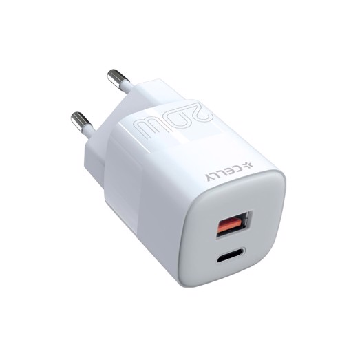 Celly TC2USBUSBC20EVO Caricabatterie per dispositivi mobili Universale Bianco AC Ricarica rapida Interno
