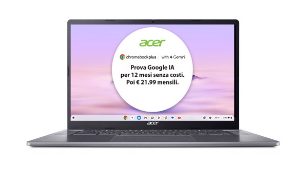 Acer Chromebook Plus 515 CB515-2H-34ZU Laptop con IA Google, 15.6" Full HD, Intel Core i3-1215U, 8GB DDR5-SDRAM, 256GB SSD, Wi-Fi 6E (802.11ax), Chrom