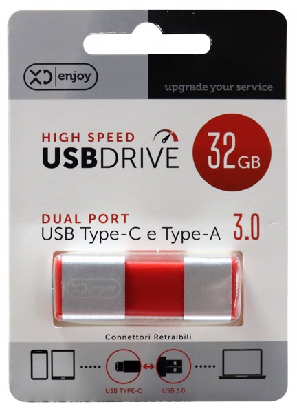 XD Enjoy XDUK333 unità flash USB 32 GB USB Type-A / USB Type-C 3.2 Gen 1 (3.1 Gen 1) Rosso, Argento