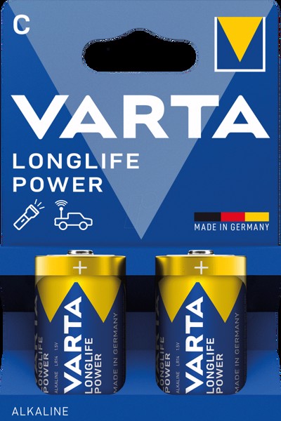 Varta Longlife Power, Batteria Alcalina, C (Baby), 2 pz, Made in Germany