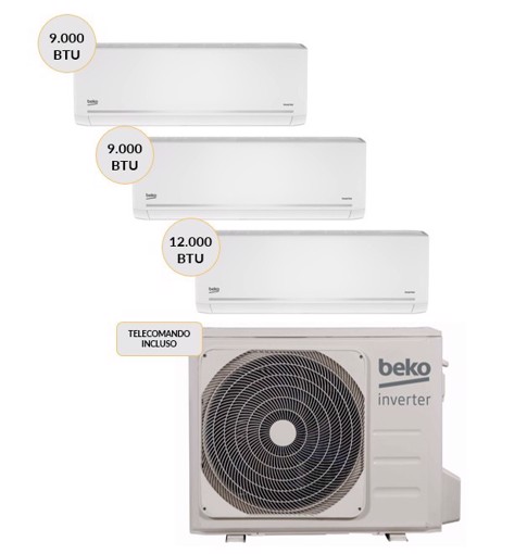 Beko BGMPO271 + BGMPI095 (2) + BGMPI125 Climatizzatore Trial split Inverter 9000btu + 9000btu + 12000btu Wi-Fi