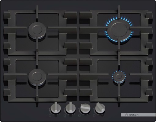 Bosch Serie 4 PNP6B6K40 , Piano cottura a gas, 60 cm, Vetro temperato, Nero