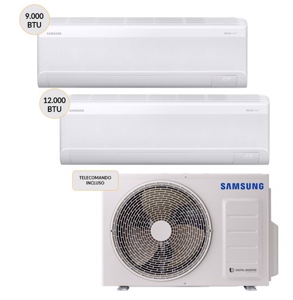 Samsung Wind-Free WindFree AJ050TXJ2KGEU + AR60F09C1AWNEU + AR60F12C1AWNEU Climatizzatore Dual split 9000btu + 12000btu