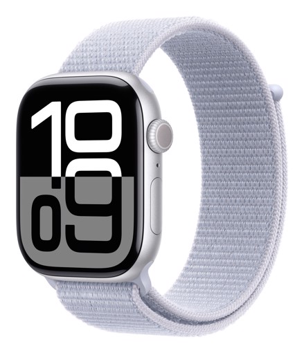 Apple Watch Series 10 Serie 10 GPS + Cellular 46mm Cassa in Alluminio Color Argento con Blu tempesta Sport Loop