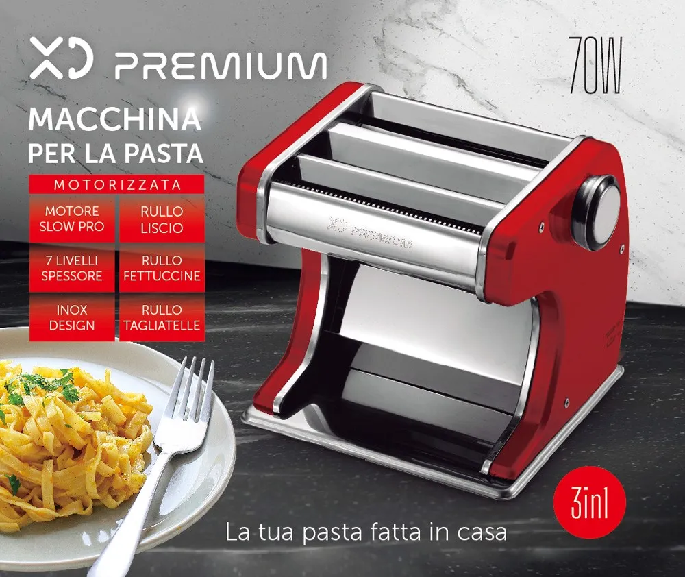 XINGYUEXUAN Macchina Per Pasta Manuale Rossa – Rullo In Acciaio Inox, 6 Spessori, Tagliatelle Da 2 E 4 Mm, Per Gnocchi E Spaghetti