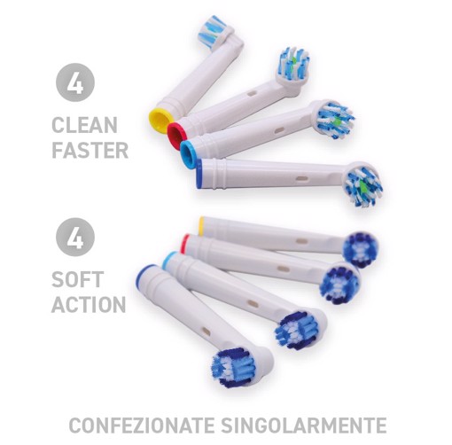 Sanix Family Care KIT 8 Testine per spazzolino elettrico 4 clean faster + 4 soft action XDOB2050P 