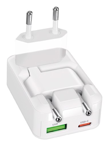 SBS TETRGANUSBTCFOLD30W Caricabatterie per dispositivi mobili Cuffie, Auricolare, Computer portatile, Smartphone, Tablet Bianco AC Ricarica rapida Interno