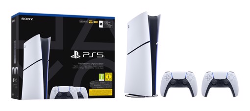Sony Playstation 5 Slim Digital mit 2 Ctrl 825 GB Wi-Fi Nero, Bianco
