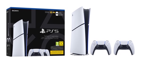 Sony Playstation 5 Slim Digital mit 2 Ctrl 825 GB Wi-Fi Nero, Bianco