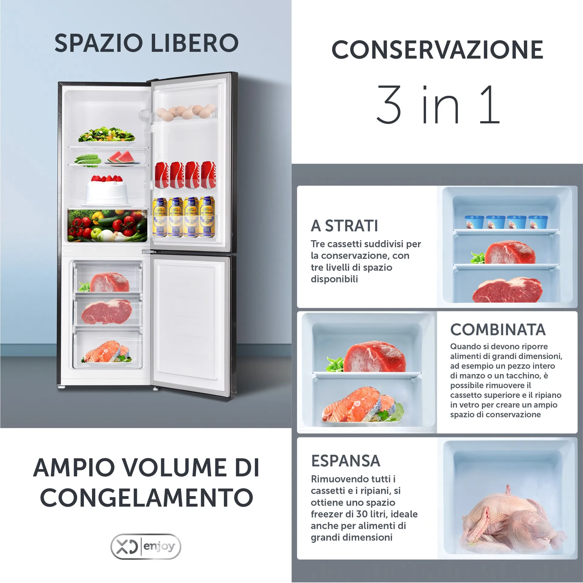 XD Enjoy XDCBMRF252DW frigorifero con congelatore Libera installazione 250 L D Bianco | Frigoriferi in Offerta su XD Enjoy