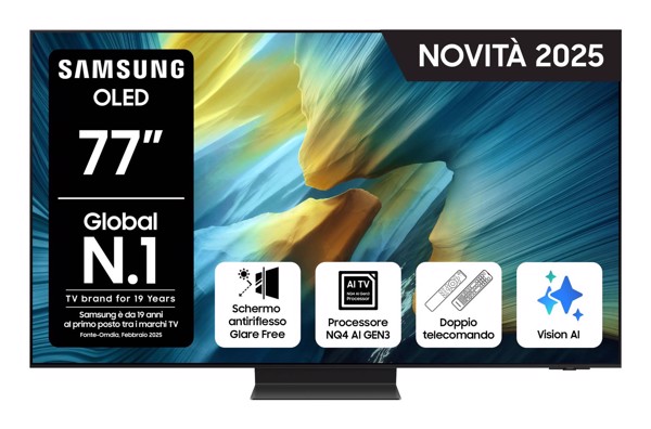 Samsung OLED AI TV 77" QE77S95FATXZT 4K, Processore NQ4 AI Gen3, 4K AI Upscaling Pro, Glare Free, OLED HDR Pro, Dolby Atmos & OTS+, Infinity One Desig