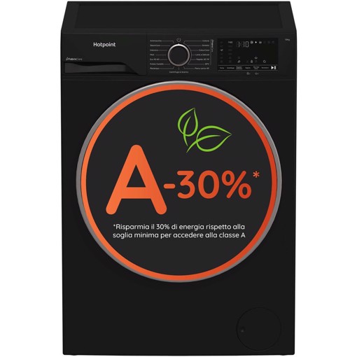 Hotpoint Ariston HB 103B CARE IT, Capacità 10kg, classe A -30%, colore Black, 1400 giri, Display digitale XL, Vapore