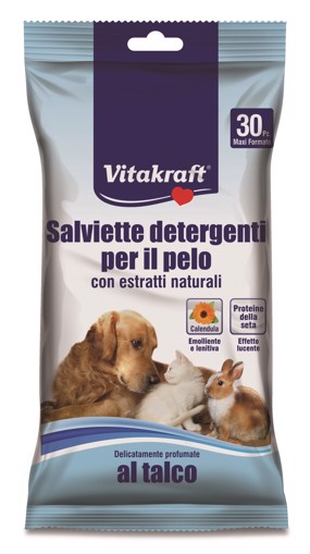 Vitakraft Salviette detergenti pelo per animali domestici talco 30 pezzi