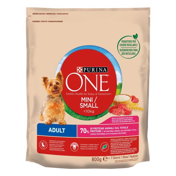 Purina ONE 12322833 cibo secco per cani adulti Manzo e riso 800g