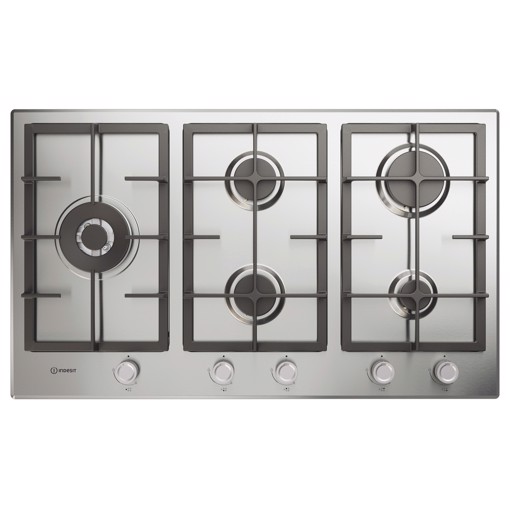 Indesit IN 9522 IX 1 piano gas inox 90cm 5 fuochi bruciatore doppia corona griglie in ghisa lavabili in lavastoviglie