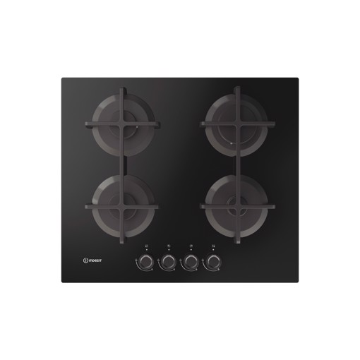 Indesit ING 61T/BK 1 piano gas vetro nero 60cm 4 fuochi griglie in ghisa lavabili in lavastoviglie