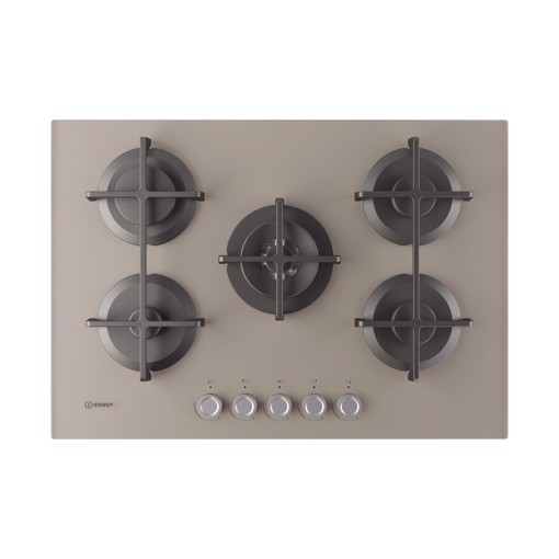 Indesit ING 72T/TD 1 piano gas vetro tortora 75cm 5 fuochi bruciatore doppia corona griglie in ghisa lavabili in lavastoviglie