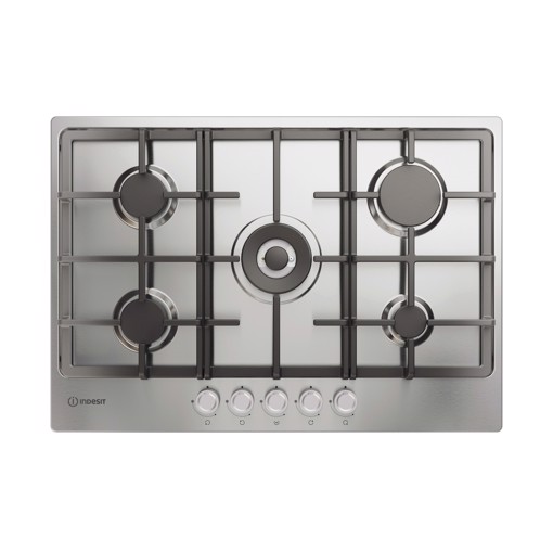 Indesit THP 751 W/IX/I IT 1 piano gas inox 75cm 5 fuochi bruciatore doppia corona griglie in ghisa lavabili in lavastoviglie