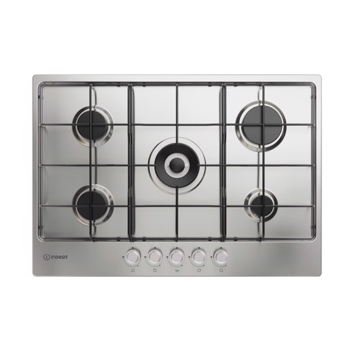 Indesit THP 752 W/IX/I 1 piano gas inox 75cm 5 fuochi bruciatore doppia corona griglie smaltate