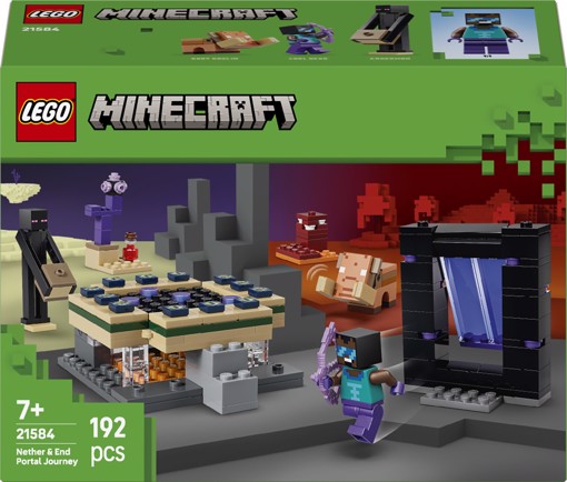 LEGO Minecraft 21584 Viaggio nel Portale del Nether e dell’End, Gioco con Eroe, Enderman e Baby Hoglin, Regalo da Gaming 7+