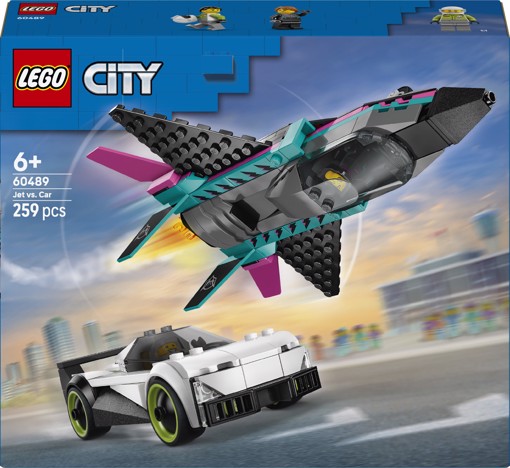 LEGO City 60489 Jet Contro Auto Sportiva Giocattolo, Aereo, Macchina e 2 Minifigure di Piloti, Idea Regalo per Bambini 6+
