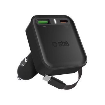 Car charger cavo retrattile +1xusb-c, pd35w. 65w, nero