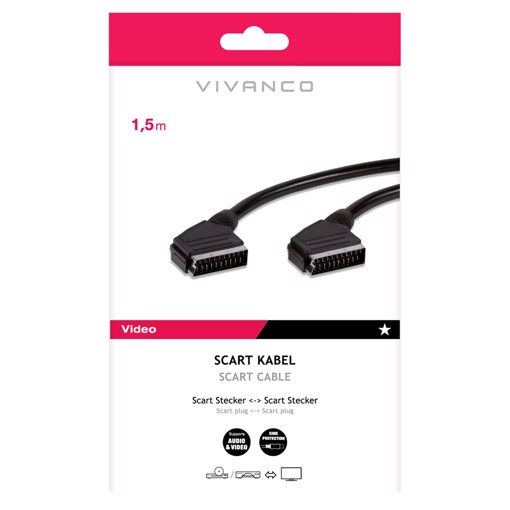 Cavo Scart 21 pin di colore nero, lungo 1,5 m
