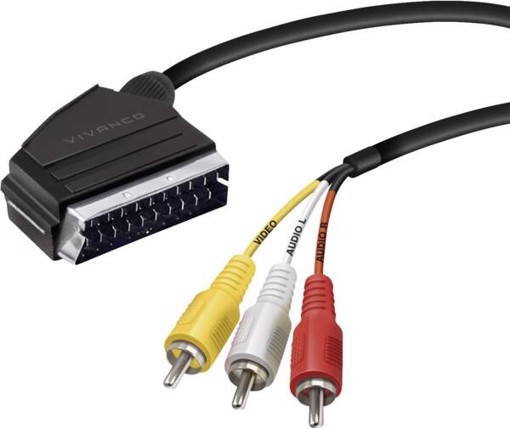 Vivanco VVVSCAR3RCA20MM Cavo SCART 2 m SCART (21-pin) 3 x RCA Nero