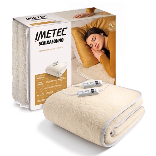 Imetec Scaldasonno Comfort Matrimoniale 160x150 cm, 50% Lana e Merino, 2 Temperature, Sistema Sicurezza ElectroBlock, Bassi Consumi, Made in Italy