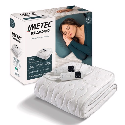 Imetec Scaldasonno Adapto Plus 100% Cotone, Matrimoniale 160x150 cm, Caldo Subito, Tecnologia Brevettata Adapto Plus, Sistema Sicurezza ElectroBlock, Bassi consumi, 6 Temperature, Autospegnimento 1, 3, 9 ore, Made in Italy