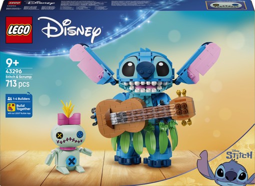 LEGO Disney | 43296 Stitch e Scrump, 2 Action Figure Giocattolo con Accessori, Decorazione Cameretta, Regalo per Bambini 9+