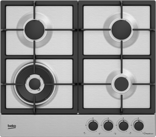Beko HIAW64225SXE: Piano a Gas con PractiClean, 3 Bruciatori + 1 Wok, 60 cm