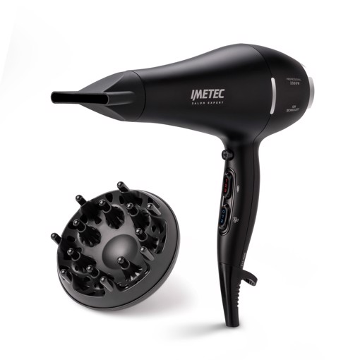 Imetec Asciugacapelli P13 3000, Motore AC, 2300W, Ioni, 2 velocità, 3 temp., Aria Fredda, Concentratore, Diffusore